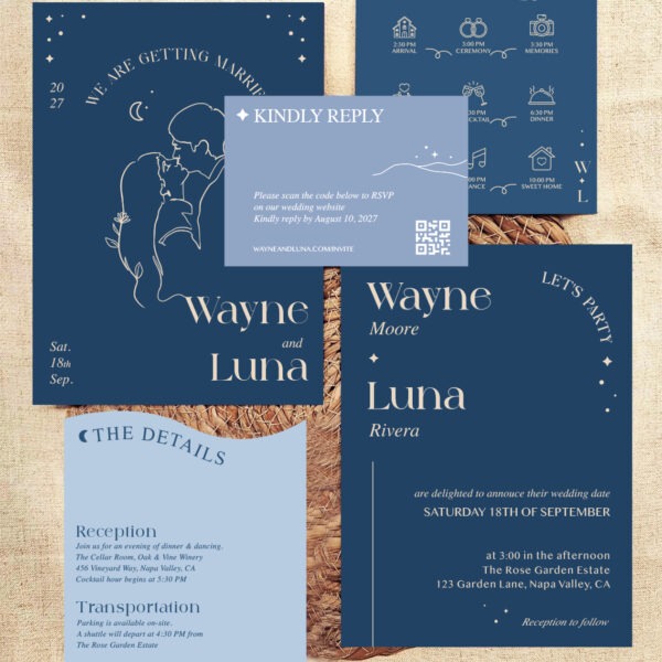 Luna- Celestial Wedding Invitation Suite,Starry Wedding Invitations, Shaped wedding Invitation Die cut｜Minimalist Custom Portrait