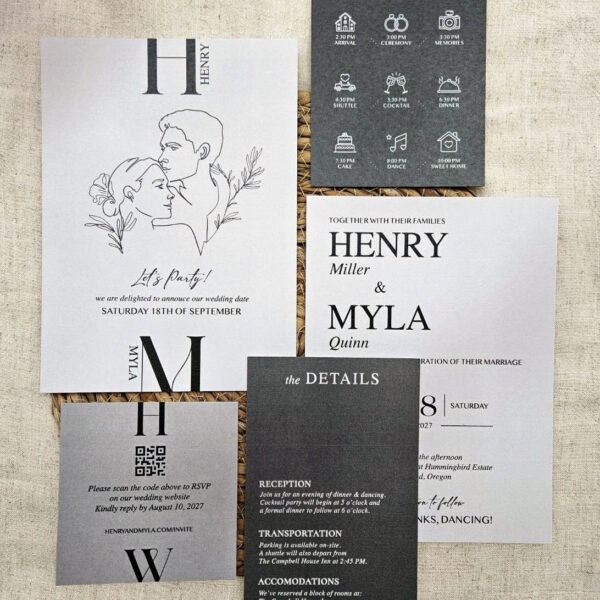 Myla- Minimalist Wedding Invitation Suite, Custom Wedding Invitation, Modern invitation package | Minimalist Custom Portrait