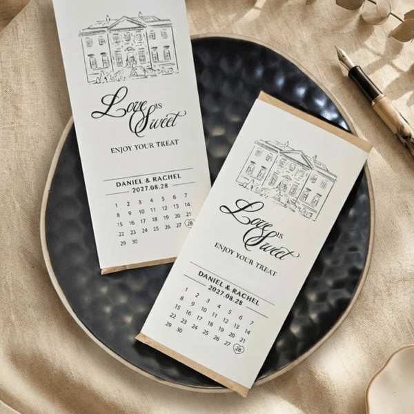 Alternative view of Custom Wedding Venue Illustration, Edible Wedding Favors with Ribbons, Personalized Wedding Favors | Hershey Chocolate Bar V-1