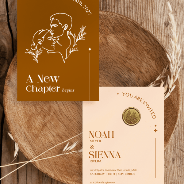 Sienna- Wedding invitation with Wax Seal, Custom Wedding Invitation, Boho Wedding | Minimalist Custom Portrait