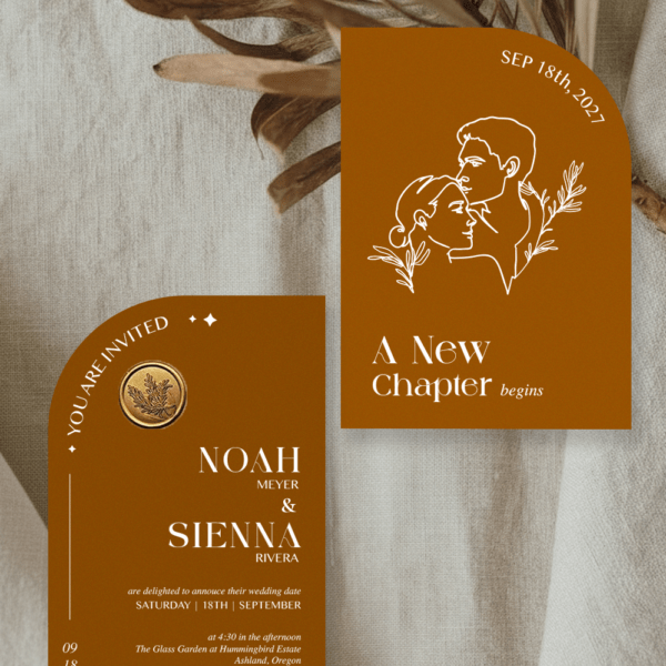 Sienna- Custom Wedding Invitation with wax seals, Terracotta Wedding Invitation, Boho Wedding Invitation｜Minimalist Custom Portrait
