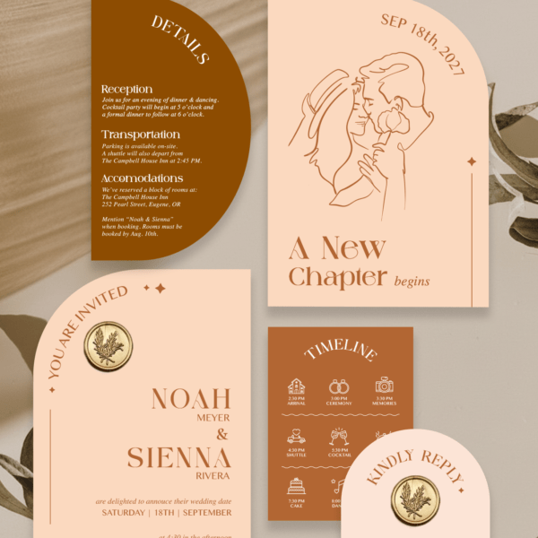 Sienna- Boho Wedding Invitation Suite, Wedding Invitation with wax seals, Custom Wedding Invitation｜Minimalist Custom Portrait