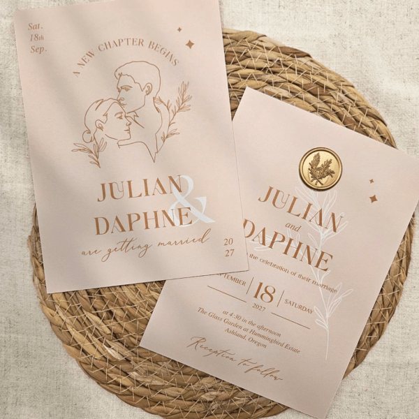 Daphne- Wedding invitation with Wax Seal, Custom Wedding Invitation, Boho Wedding, Beige Invitation | Minimalist Custom Portrait
