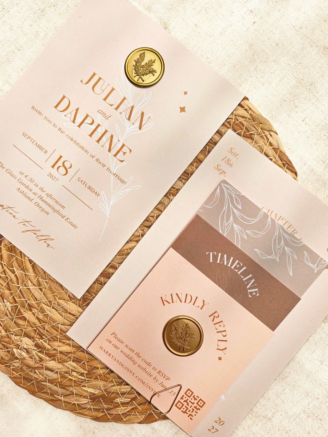 Daphne- Boho Wedding Invitation Suite, Custom Wedding Invitation, with wax seal, wax seal invitation | Minimalist illustration - Image 2