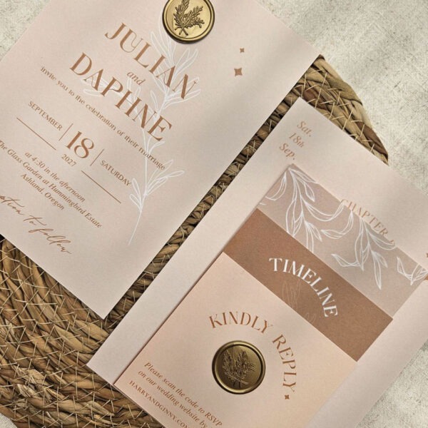 Alternative view of Daphne- Boho Wedding Invitation Suite, Custom Wedding Invitation, with wax seal, wax seal invitation | Minimalist illustration