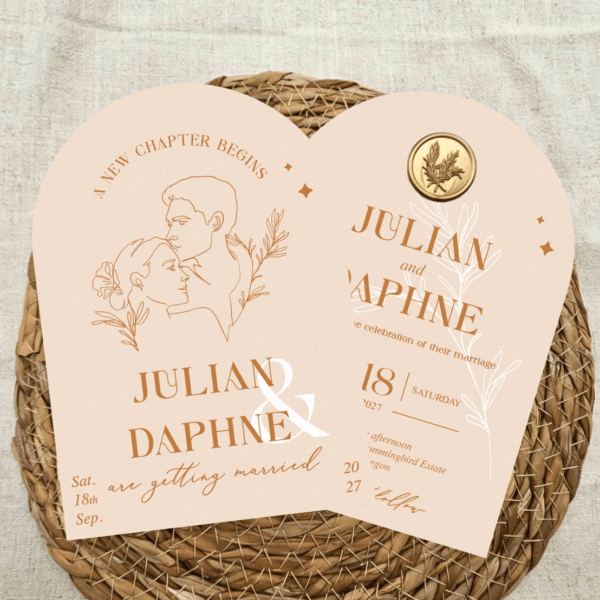 Daphne- Arch Wedding invitation with wax seal, boho wedding invitation, custom wedding invitation｜Minimalist Custom Portrait