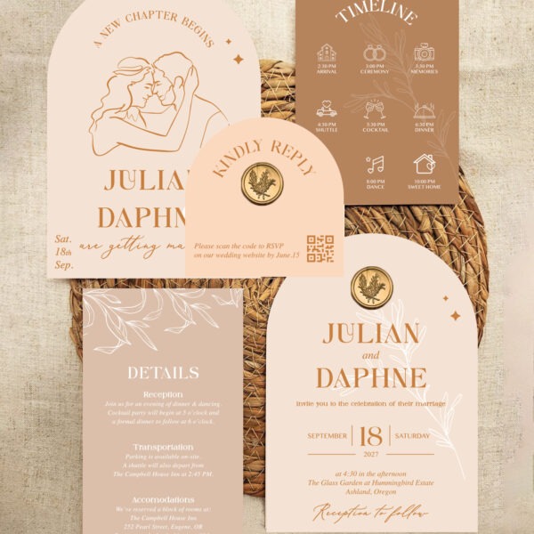 Alternative view of Daphne- Arch Wedding Invitation Suite, Wedding Invitation with wax seals, Custom Wedding Invitation｜Minimalist Custom Portrait