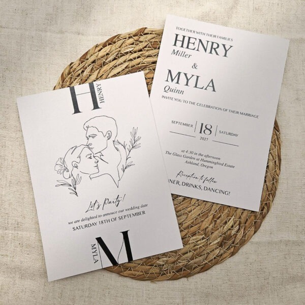 Myla- Minimalist Wedding Invitation, Simple Wedding Invitation, Modern, Custom Wedding Invitation | Minimalist Custom Portrait