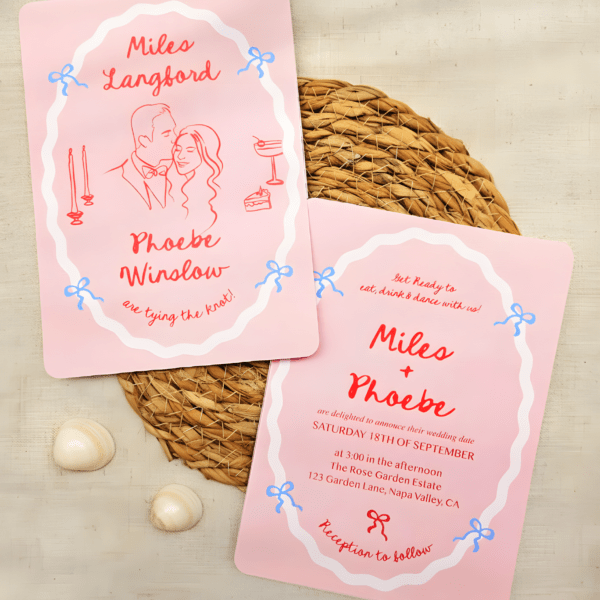 Phoebe- Playful Wedding Invitation, Whimsical Wedding Invitations, Fun Wedding Invites｜Minimalist Custom Portrait