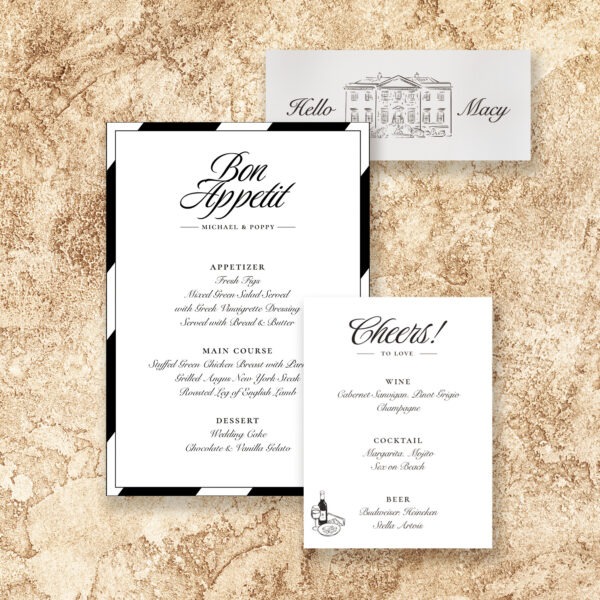 Alternative view of Minimalist Wedding Menu, Hand drawn Wedding Venue Illustration, Chic French Style Wedding Menu, Custom Wedding Menu