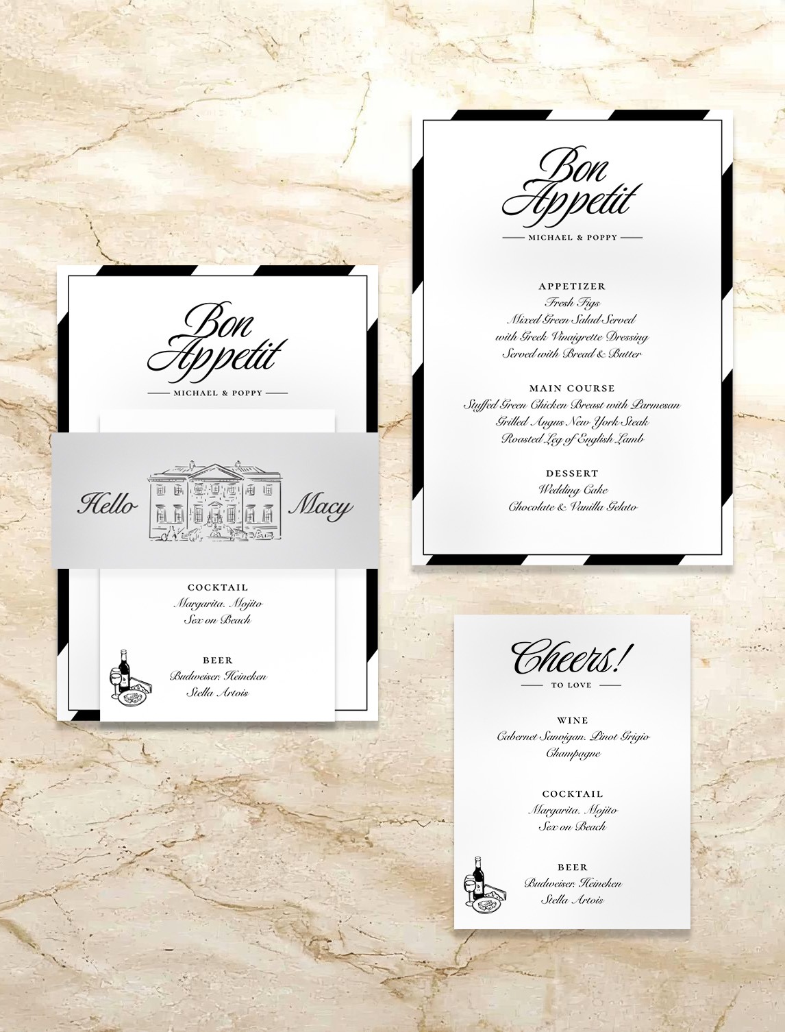 Minimalist Wedding Menu, Hand drawn Wedding Venue Illustration, Chic French Style Wedding Menu, Custom Wedding Menu