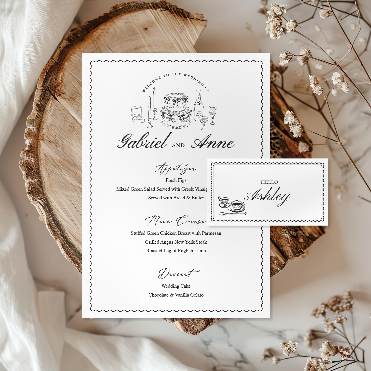 Vintage Wedding Menu, French Style Wedding Menu, Retro Whimsical Wedding Menu