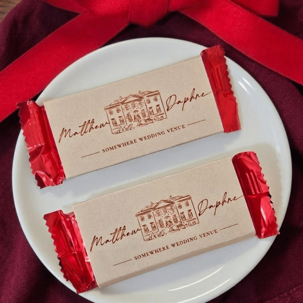 Custom Wedding Favors, Hand drawn Wedding Venue, Personalized Wedding Favor, Chocolate Wedding Favor | Kitkat