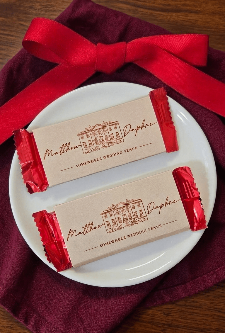 Custom Wedding Favors, Hand drawn Wedding Venue, Personalized Wedding Favor, Chocolate Wedding Favor | Kitkat