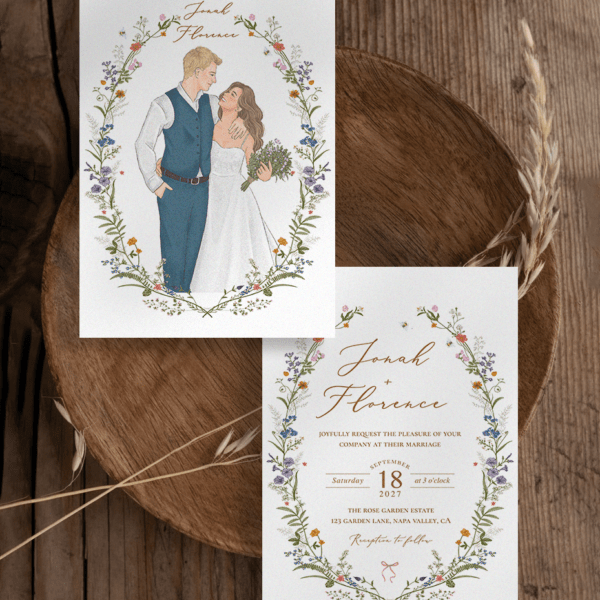 Florence- Rustic Wedding Invitation, Custom Wedding Invitation, Barn Wedding Invitation｜Realistic Custom Portrait