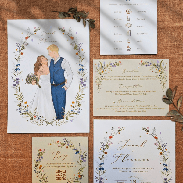 Florence- Rustic Wedding Invitation, Custom Wedding Invitation Suite, Portrait Wedding Invitation, Barn Wedding Invites｜Realistic Custom Portrait
