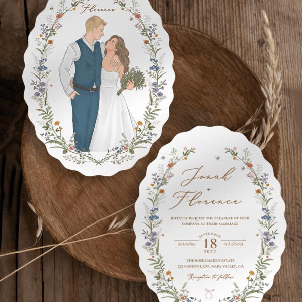 Florence- Rustic Wedding Invitation, Watercolor Wedding Invitation, Botanical Wedding Invitation, Barn Wedding Invitation｜Realistic Custom Portrait