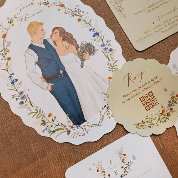 Alternative view of Florence- Rustic Wedding Invitation, Watercolor Wedding Invitation Suite, Elegant Wedding Invitation, Barn Wedding Invites｜Realistic Custom Portrait