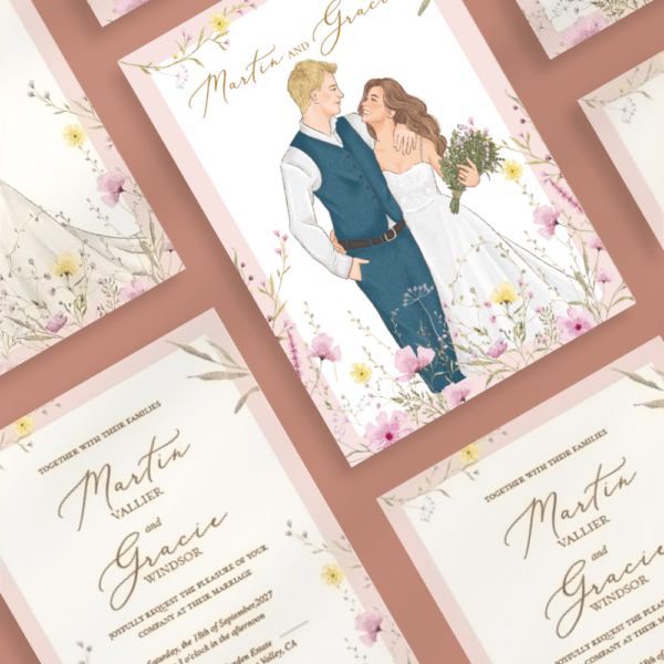Gracie- Watercolor Wedding Invitation, Rustic Wedding Invitation, Floral Wedding Invitations｜Realistic Custom Portrait
