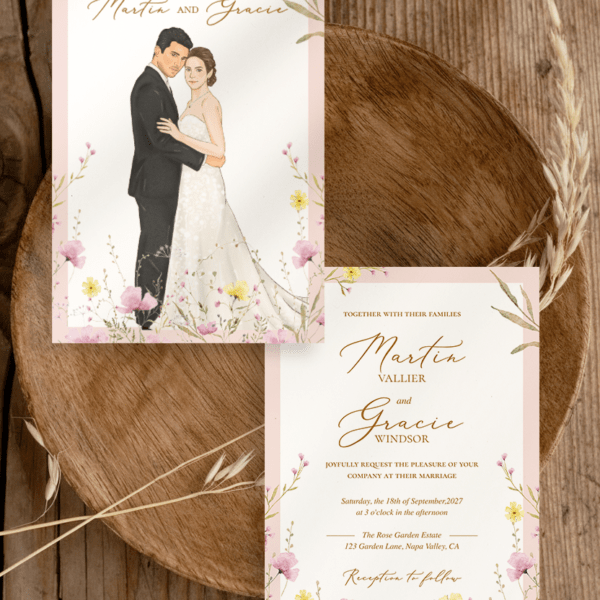 Alternative view of Gracie- Watercolor Wedding Invitation, Rustic Wedding Invitation, Floral Wedding Invitations｜Realistic Custom Portrait