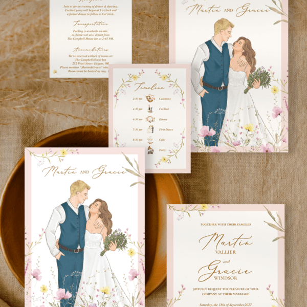 Gracie-  Watercolor Wedding Invitation Suite, Rustic Wedding Invitation, Floral Wedding Invitations｜Realistic Custom Portrait