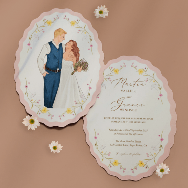 Alternative view of Gracie- Elegant Wedding Invitations, Shaped Wedding Invitation Suite, Rustic Wedding Invitation Die cut｜Realistic Custom Portrait
