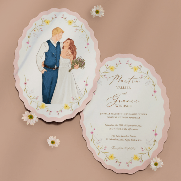 Alternative view of Gracie- Elegant Wedding Invitations, Scallop Wedding Invitation, Rustic Wedding Invitation, Custom Wedding Invitation｜Realistic Custom Portrait