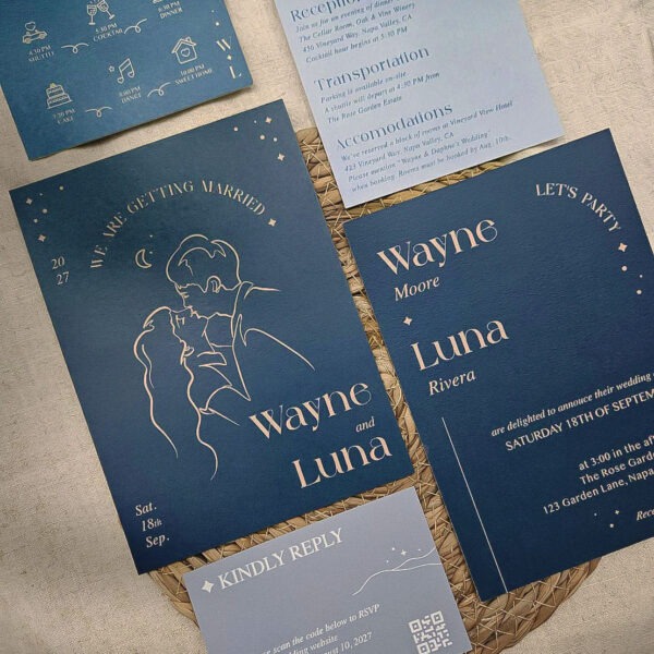 Luna- Minimalist Wedding Invitation Suite, Custom Wedding Invitation, Celestial Wedding invitations | Minimalist Custom Portrait