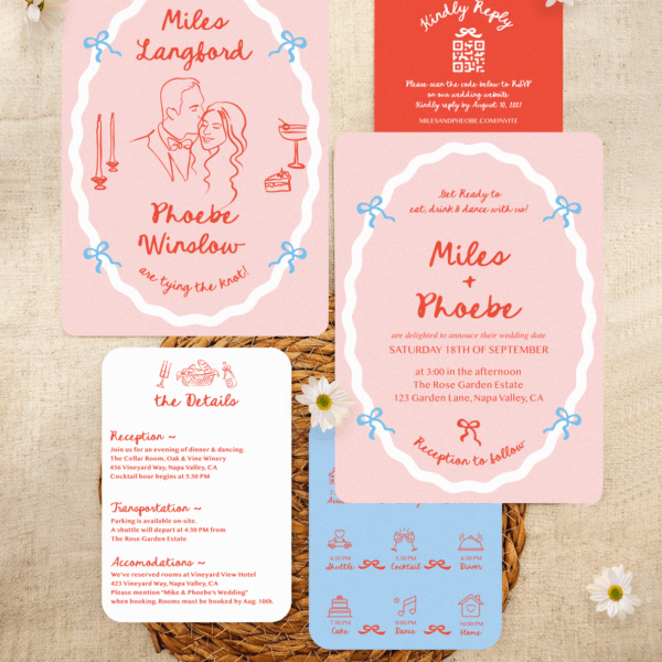 Alternative view of Phoebe- Playful Wedding Invitation Suite, Whimsical Wedding Invitations, Fun Wedding Invites｜Minimalist Custom Portrait