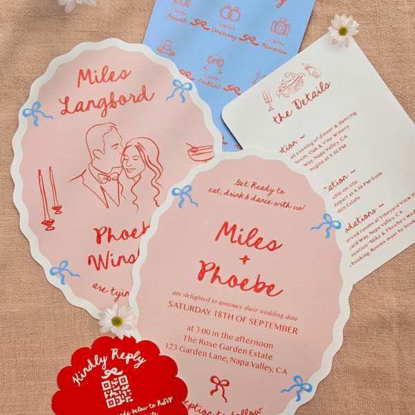 Phoebe- Whimsical Wedding Invitations, Shaped Wedding Invitation Suite, Fun Wedding Invitation Die cut｜Minimalist Custom Portrait