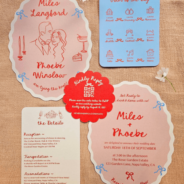 Alternative view of Phoebe- Whimsical Wedding Invitations, Shaped Wedding Invitation Suite, Fun Wedding Invitation Die cut｜Minimalist Custom Portrait