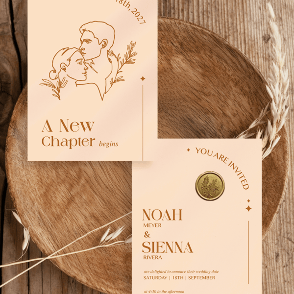 Alternative view of Sienna- Boho Wedding Invitation Suite, Custom Wedding Invitation with Wax Seals, Terracotta | Minimalist illustration